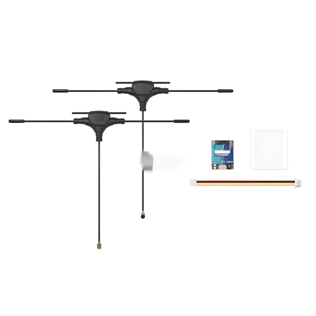 ELRS 915M/2.4G dual-frequency FPV receiver with T-shaped antennas and installation accessories