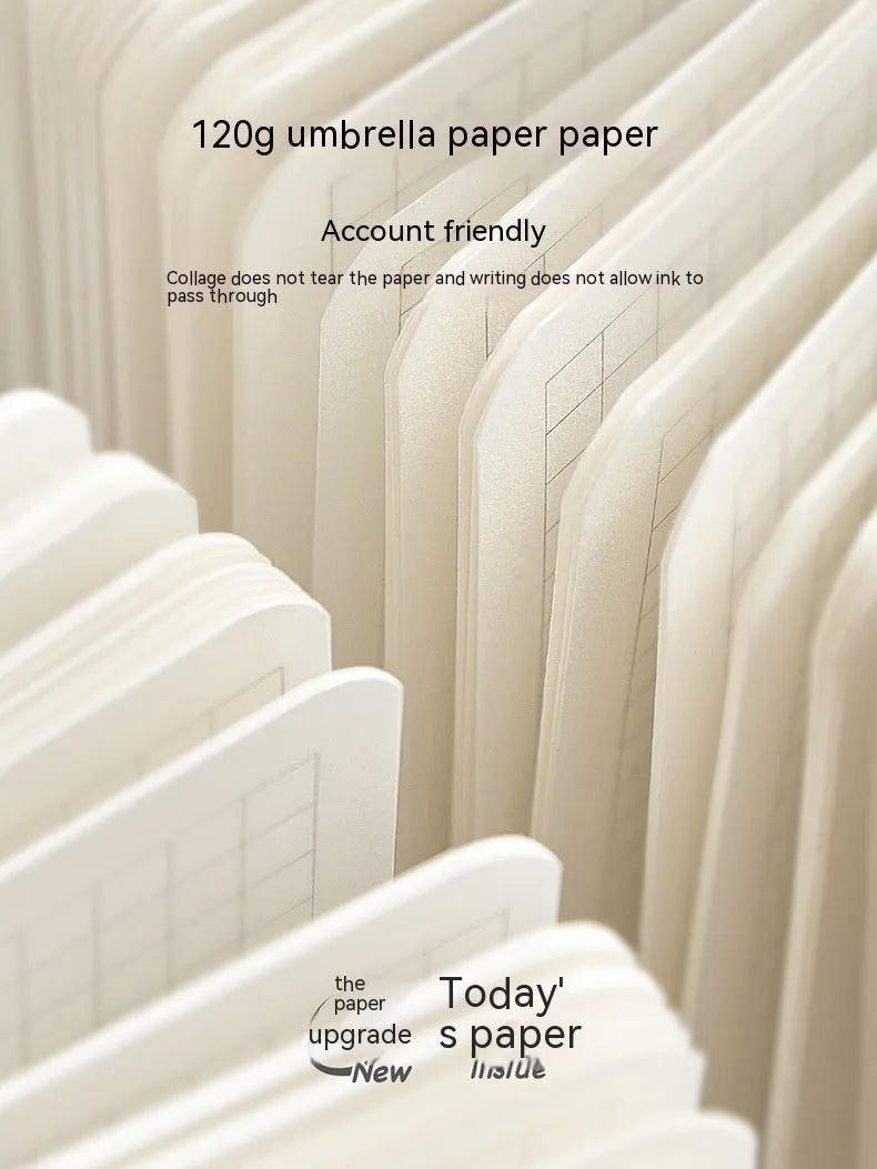 Square white notebook with heart pattern cover showing checkered pages, 148x148mm size
