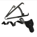 Black ABS plastic body fat caliper with measurement scale and a retractable measuring tape.