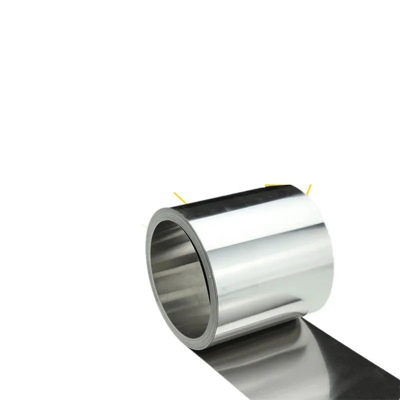 304 stainless steel metal strip showing different thickness options on a workbench