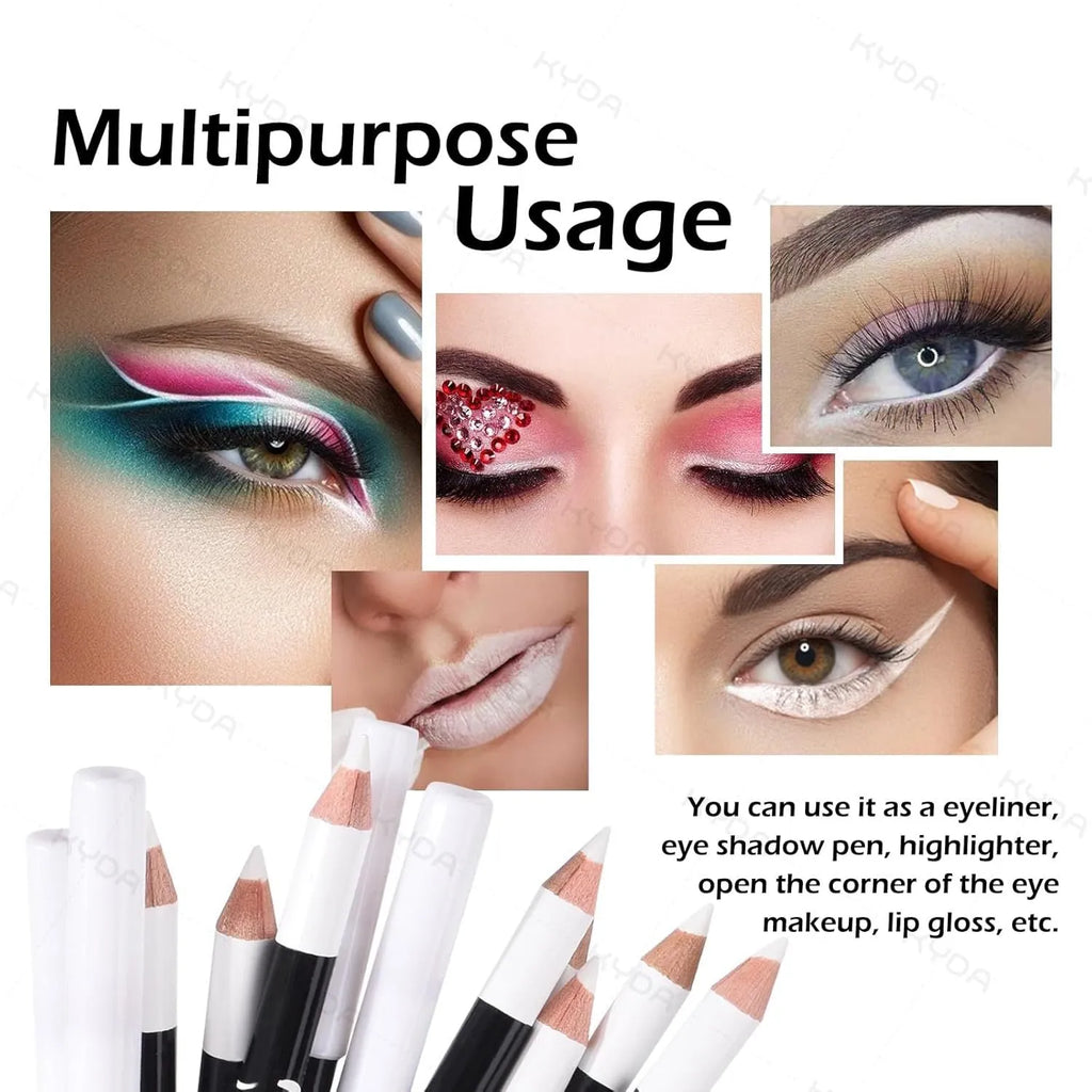12-piece white and black waterproof eyeliner pencil set with sharpener