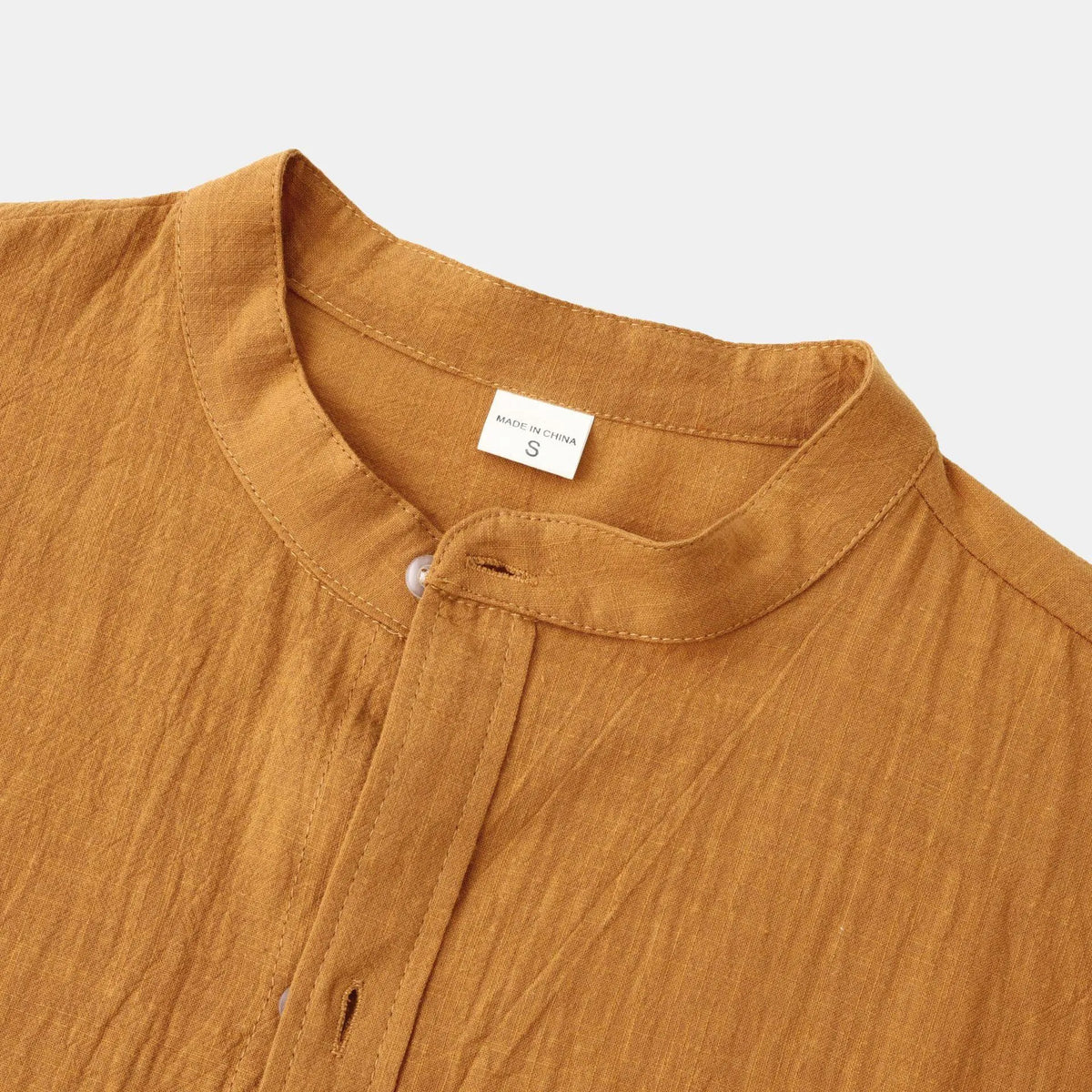 Men's brown cotton blend long sleeve shirt and pants casual set showing slim fit design