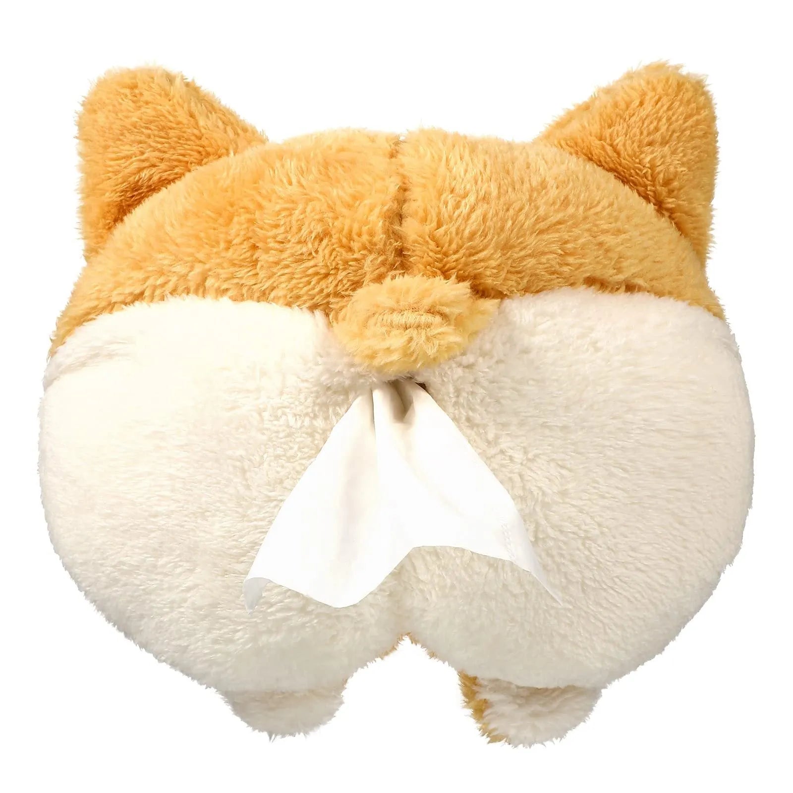 Yellow corgi butt shaped soft tissue box cover with elastic hanging loop.