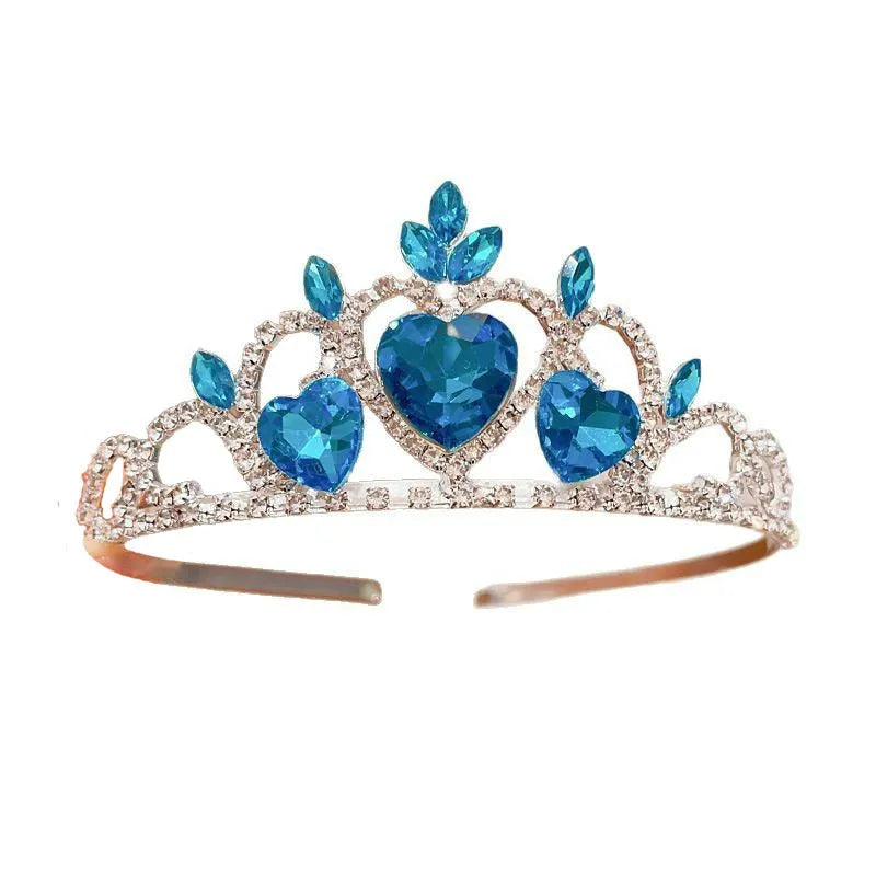 Children's alloy hair band with crystal crown in pink, light blue, or light purple.