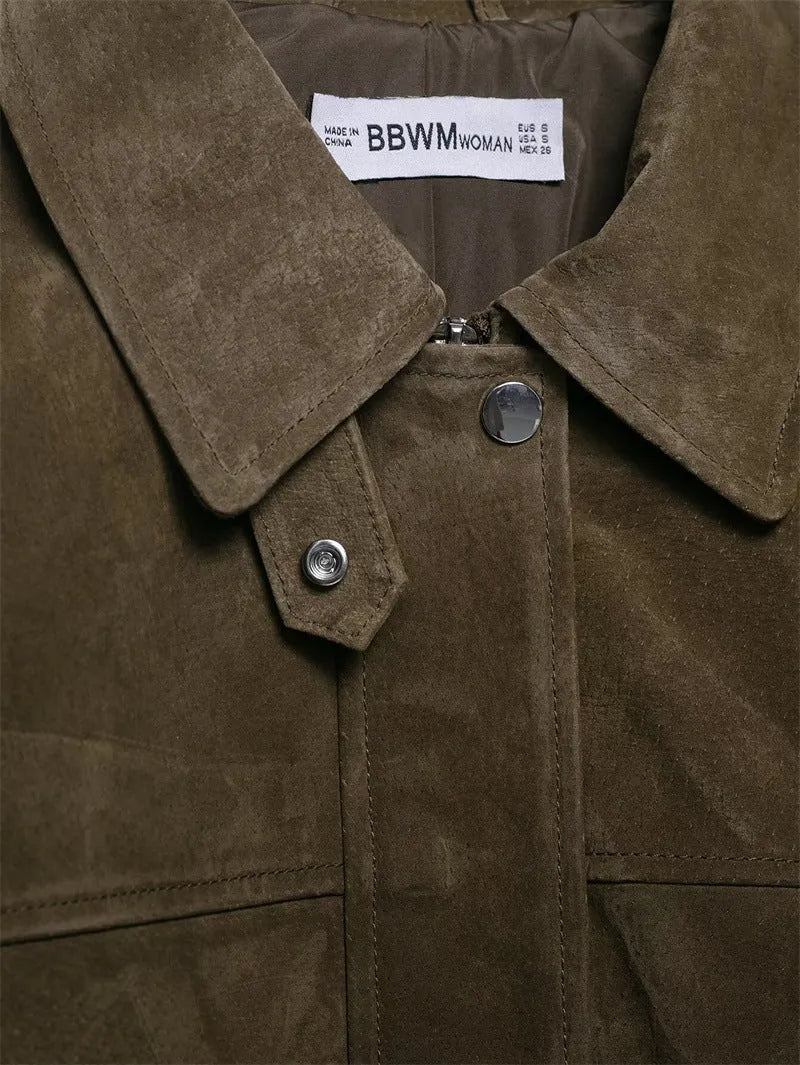 Women's casual PU jacket in regular fit and Japanese Korean style, picture colour.