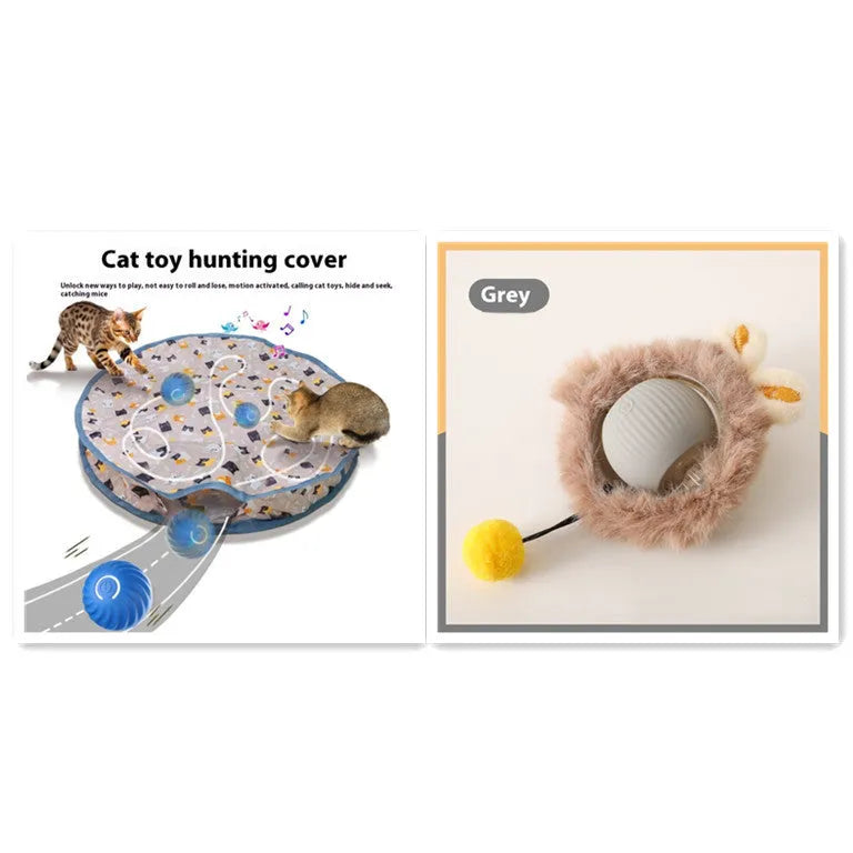 Silicone cat rolling ball toy in three colour options for self-play and feline entertainment