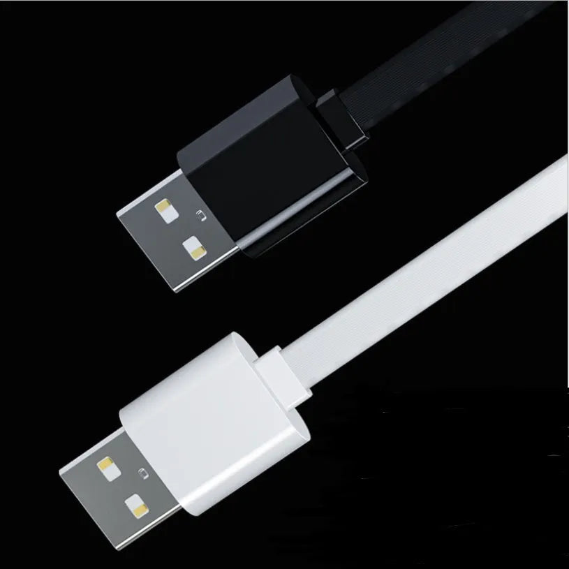 Three-in-one data cable 1m noodles style one for three in black or white, split connector for multiple devices.