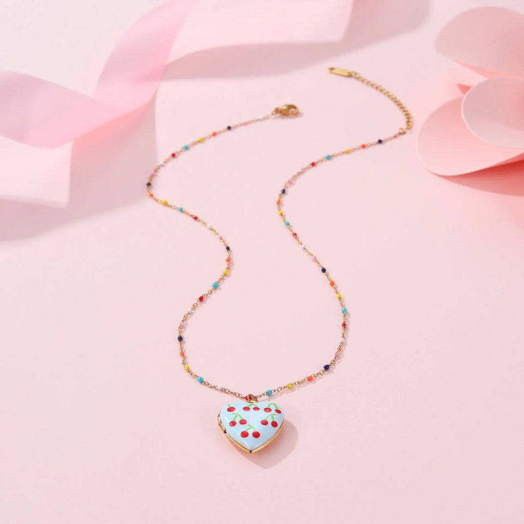 Women's stainless steel necklace with gold-plated fruit and heart pendant on 41-50cm chain