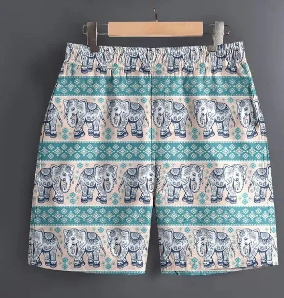 Men's casual outdoor shorts in various patterns including stripe and plaid, sizes S to 5XL