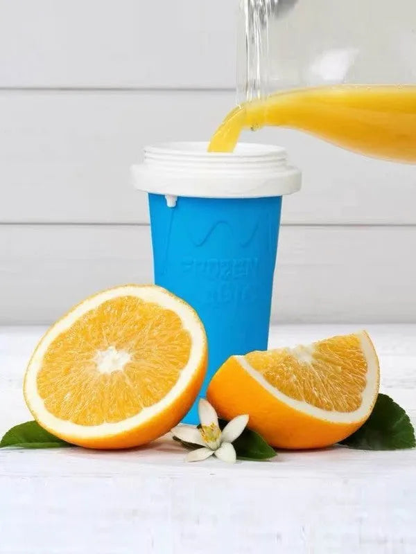 Cylindrical double layer silicone pinch cup in blue green with food grade material for making fast cooling slushy drinks