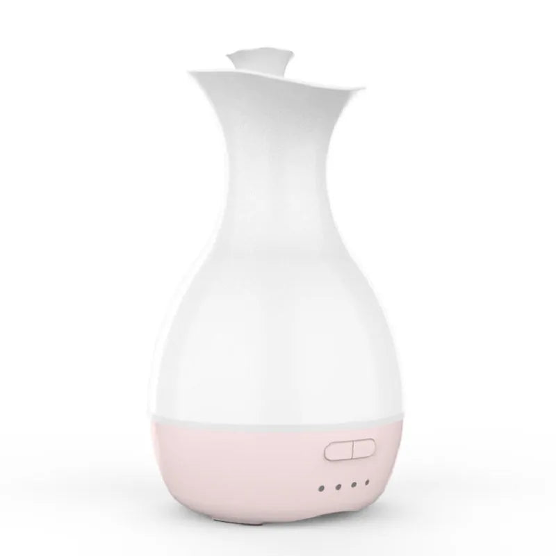 White or pink ultrasonic aromatherapy diffuser with 200ml tank capacity and coloured night light function