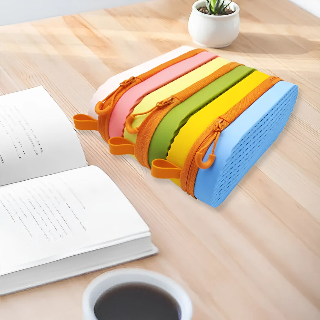 Silicone glasses case in rose red light purple colour showing elongated 200x80x50mm shape