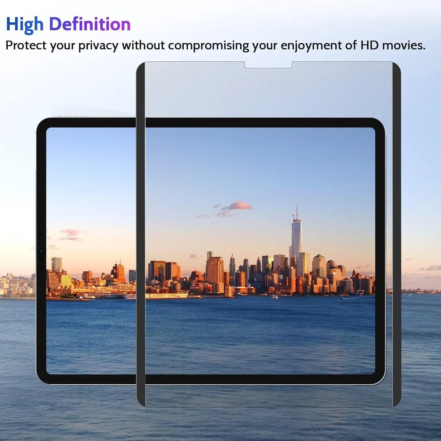 Magnetic iPad privacy screen protector with PET film and storage clip for multiple iPad models