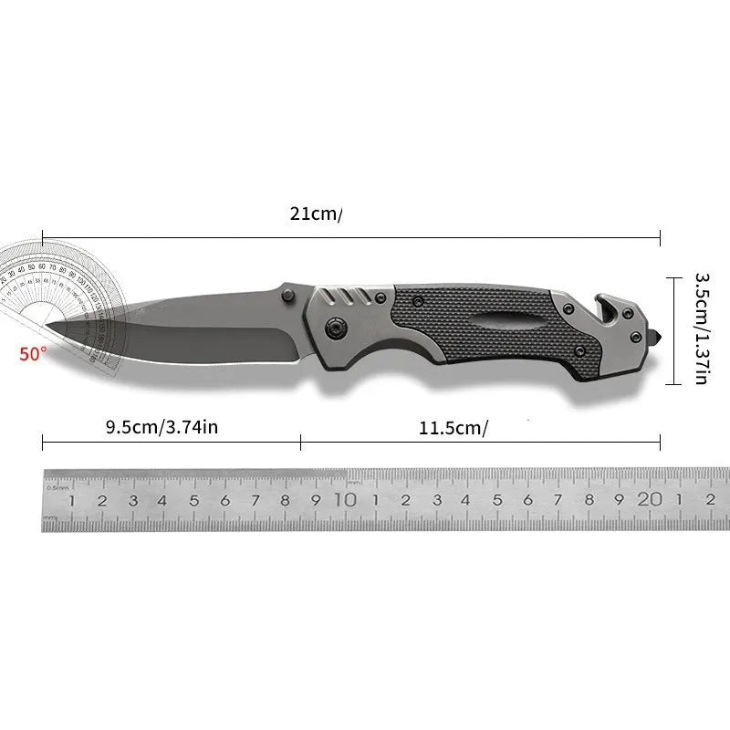 Alloy folding knife extended to 225mm length with choice of no grain or patterned handle styles