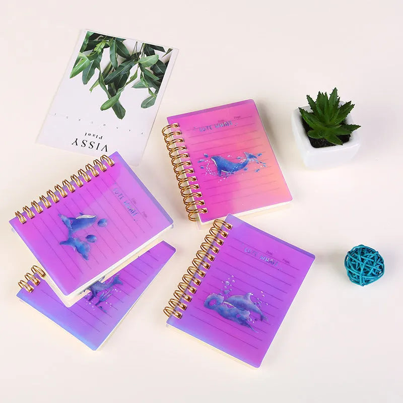 A7 rollover coil spiral notebook with PP plastic cover in Constellation, Sakura, Ocean, or Universe design.