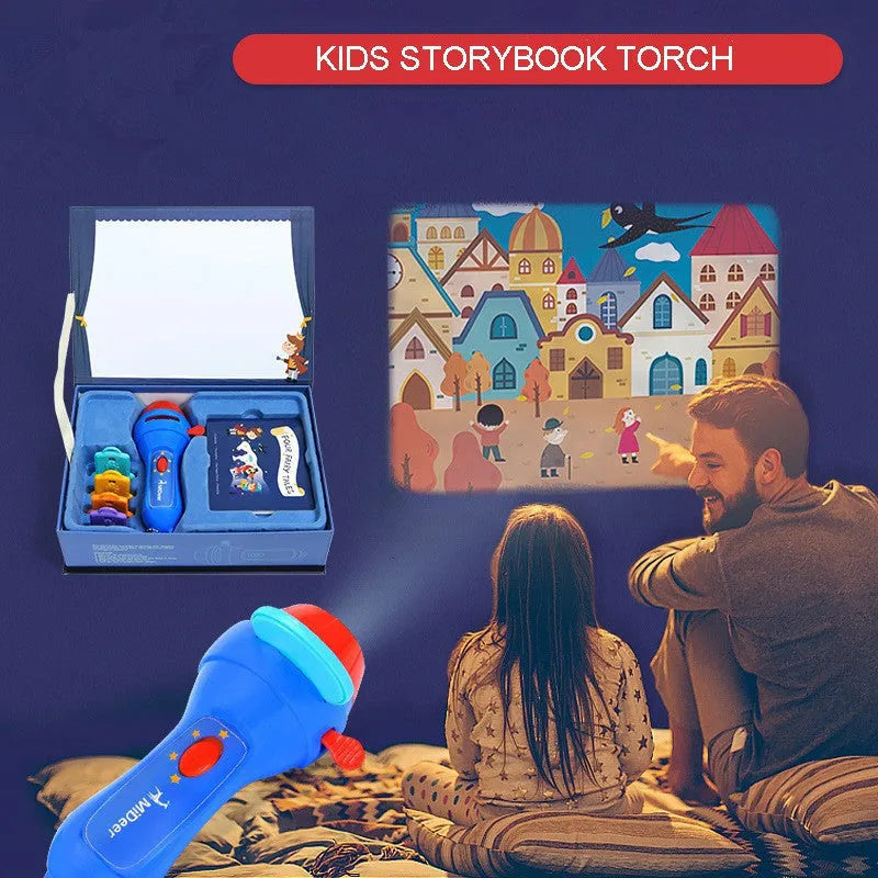 SmartKids children's story projector torch with four fairy tale projection discs showing castle and character images