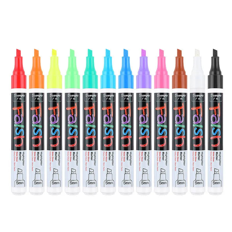 6mm electronic fluorescent plate highlighter with oblique pen shape in plastic shell, card-packed with multiple colour options