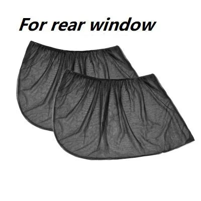 4-piece car side window sunshade set showing non-woven mesh material and elastic strip installation