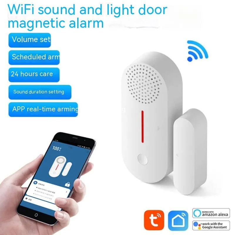 WiFi door magnetic sensor alarm for smart home security with acousto-optic alert