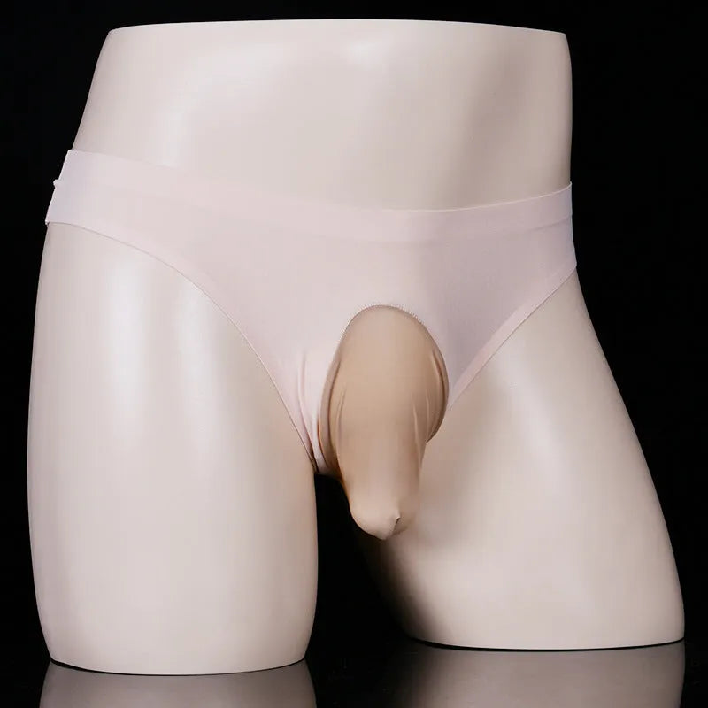Men's ice silk underwear briefs in black showing low waist and t-back design