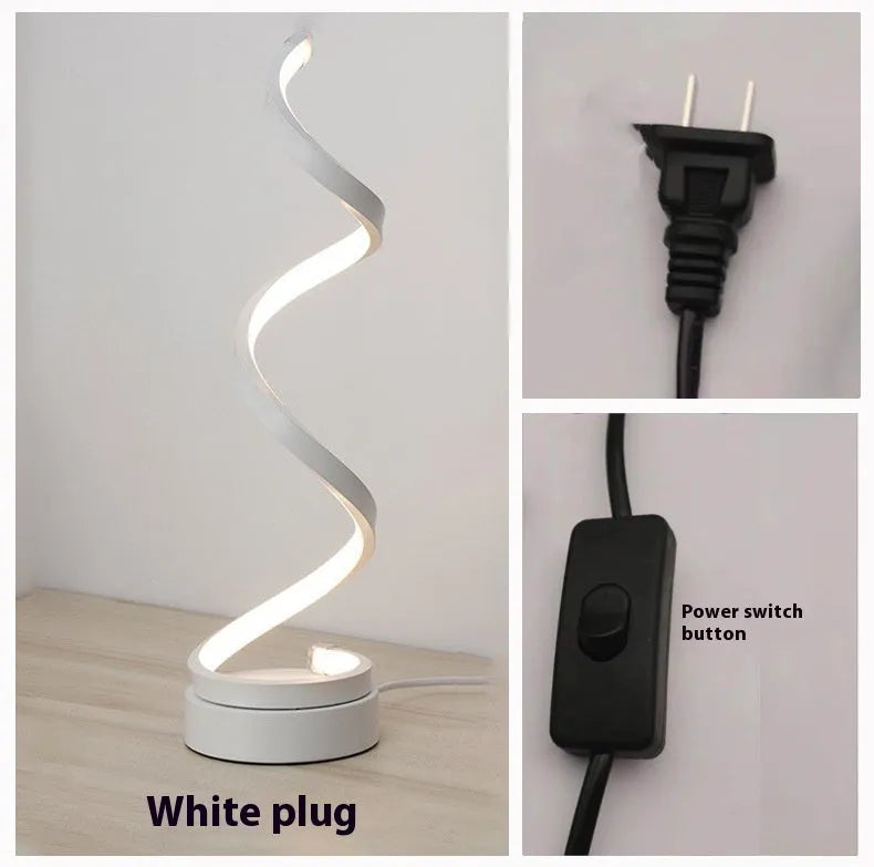 Black minimalist LED bedside table lamp with aluminium shade and push-button control