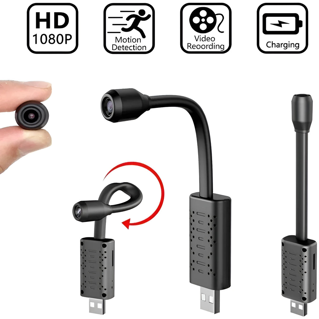 V380 black wireless USB HD security camera with compact rectangular design