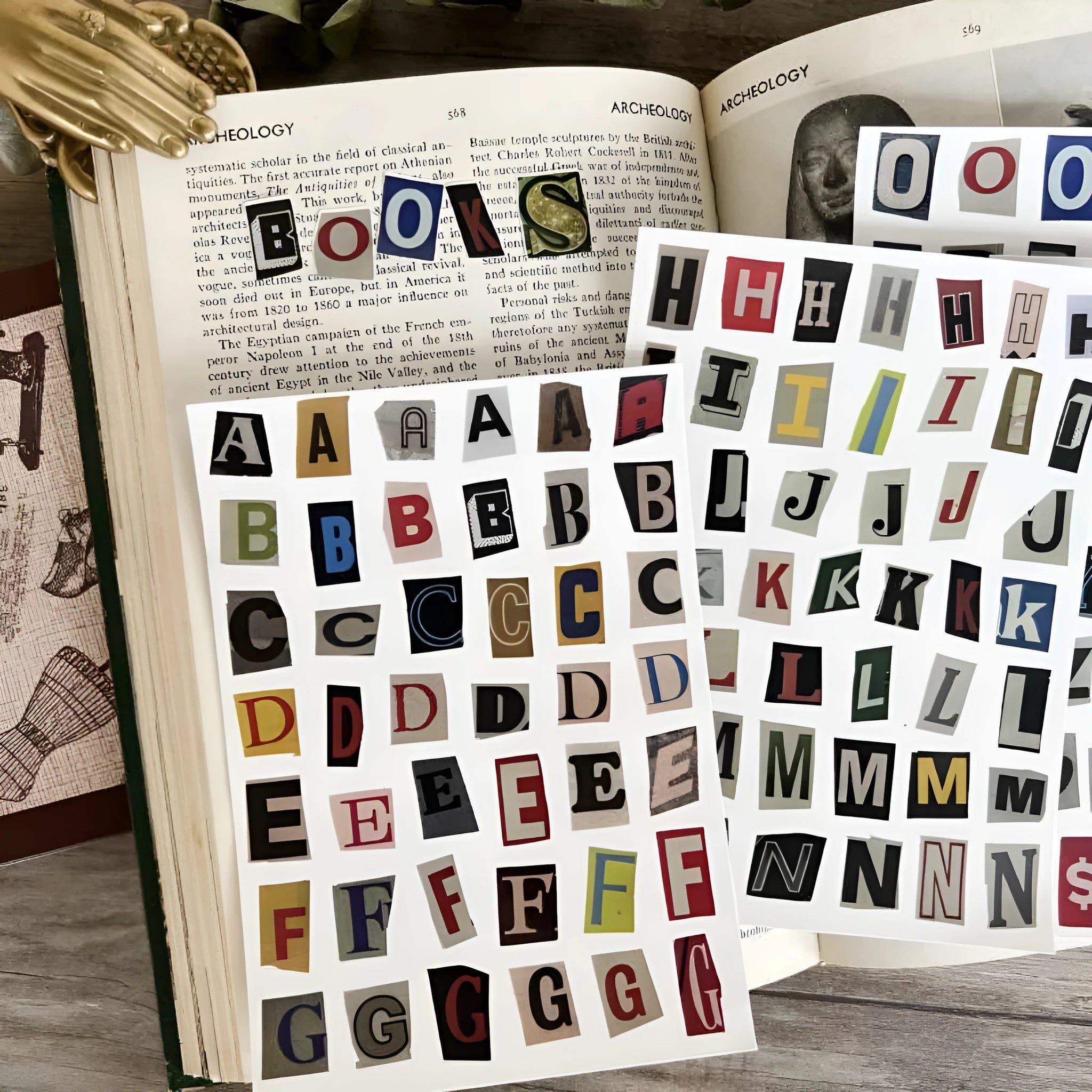English letters and numbers symbol label stickers showing A, B, C, D, E letters and weekly words in cute printed style
