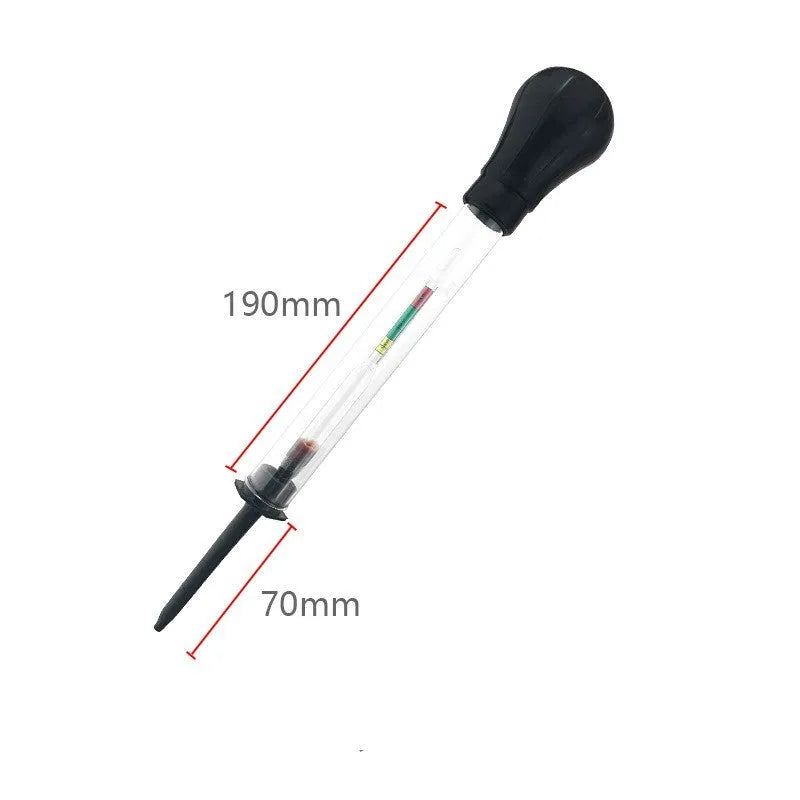 Red and black electrohydraulic hydrometer for automotive battery electrolyte density measurement