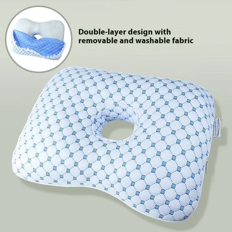 Beauty salon single hole ear pillow for face down treatments, shown in a colour option with detachable cover.