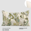 Chinese style decorative pillow with spring flowers botanical pattern on antique green wool blend fabric