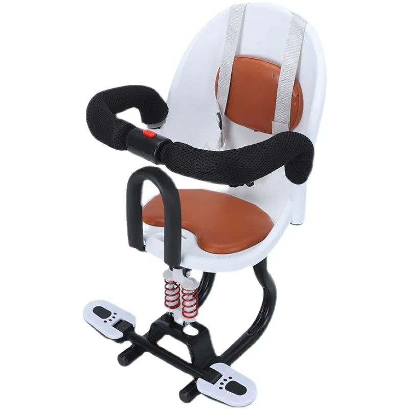 Front baby scooter safety seat with high carbon steel construction