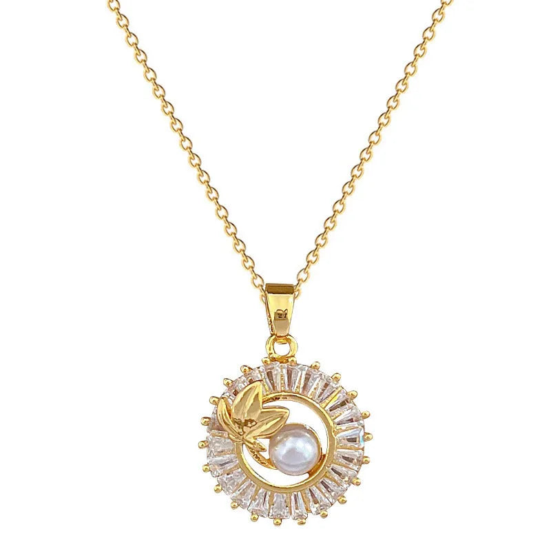 Titanium steel jewellery set with square ring, round ring, leaves necklace and stud earrings