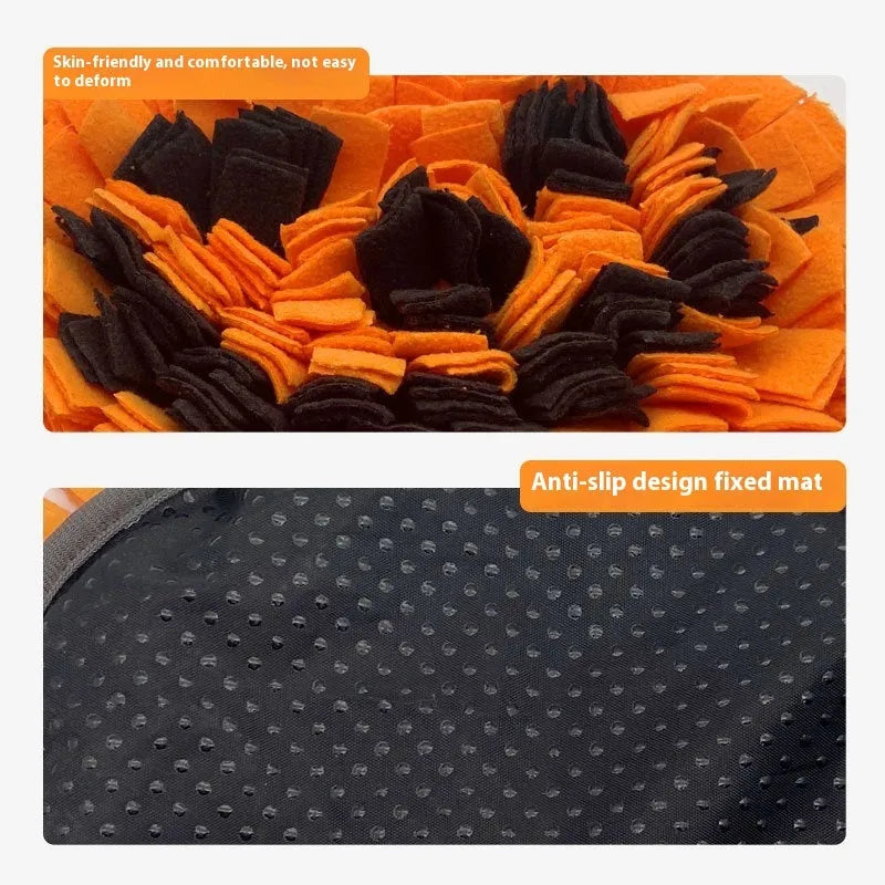 Orange polar fleece pet smell mat measuring 25x34x3cm for dog feeding enrichment