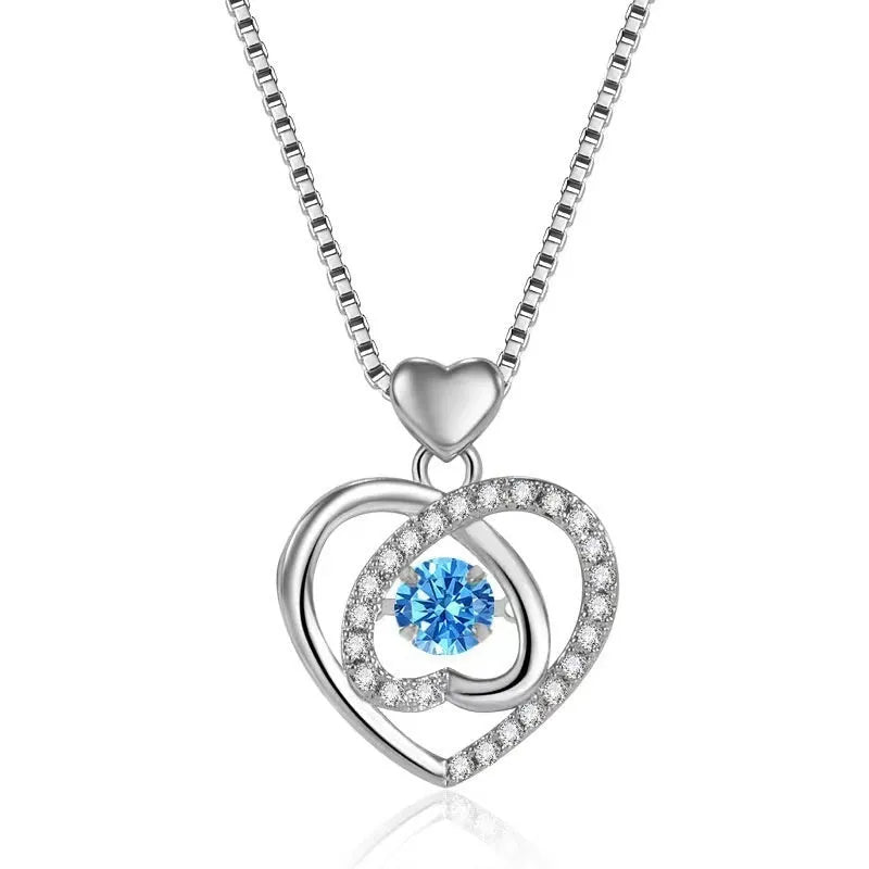 Blue diamond electroplated copper jewellery set with geometric heart pendant and mixed gem inlay