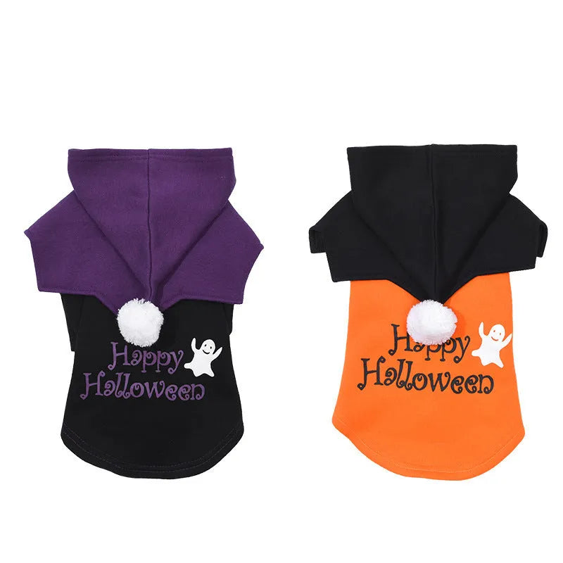 Halloween pumpkin dog sweater shawl in black or orange colours