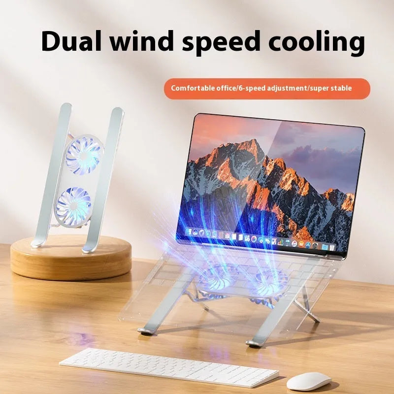 Aluminium alloy portable folding laptop stand with twin cooling fans