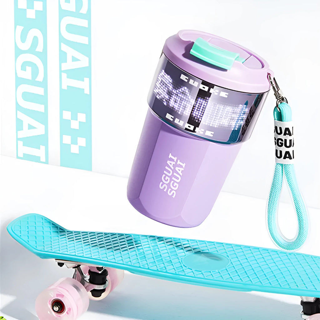 Small stainless steel portable coffee cup in Japanese style, shown in blue, grey, orange, purple, and white colour options.
