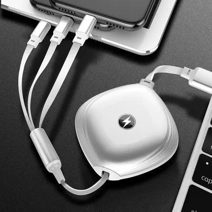 3 in 1 telescopic charging cable with 120 cm TPE cable and titanium alloy connectors in multiple colours