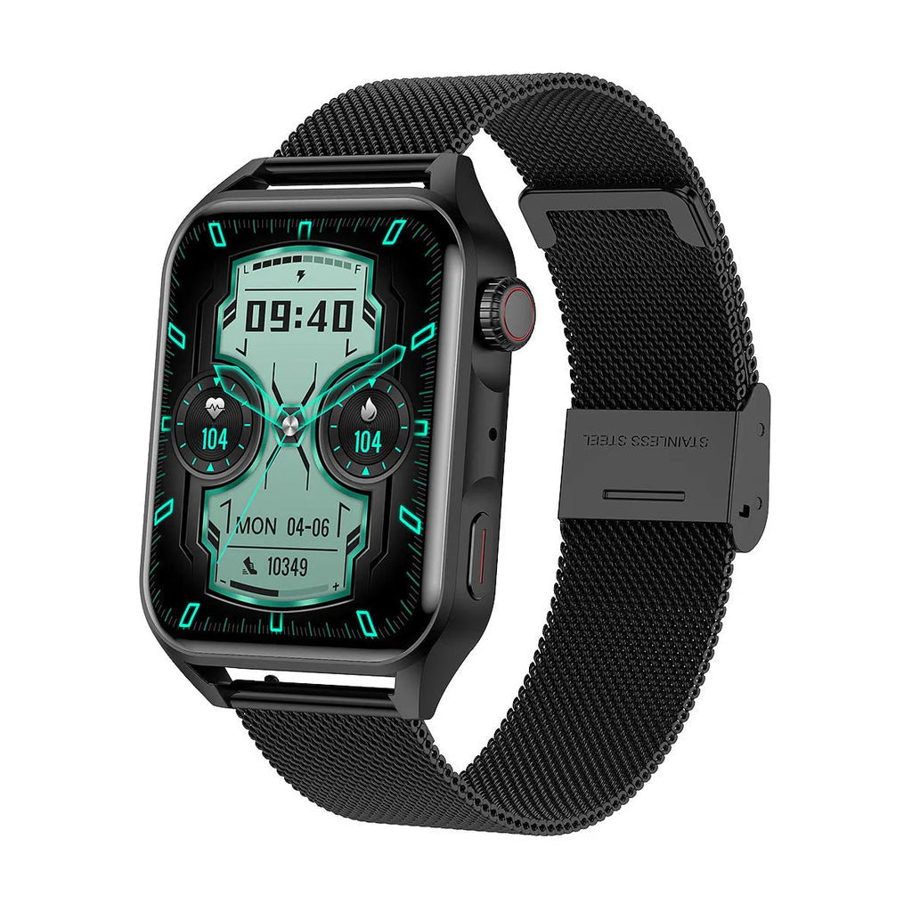 AMOLED NFC smart watch with pink silicone strap showing multi-dial display