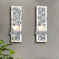 Pair of silver mirror glass candle holders for wall mounting with modern design