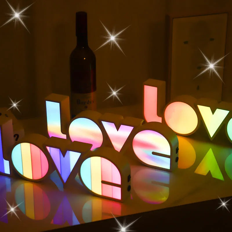 Rainbow design LOVE letter LED decorative light with colourful lampshade for romantic room decoration