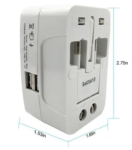 Universal travel plug adapter converter on a white background