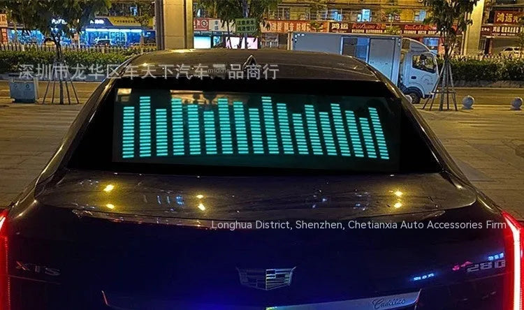 A 90cm by 25cm voice controlled electroluminescent car rhythm lamp displaying a themed neon light pattern.