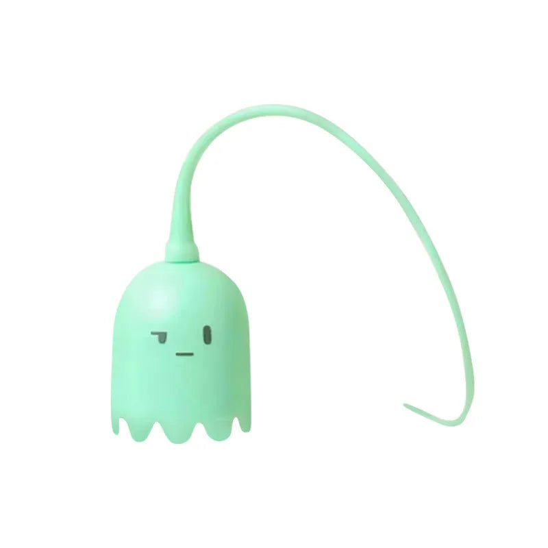 Green automatic cat wand toy with swinging silicone tails for indoor cat play
