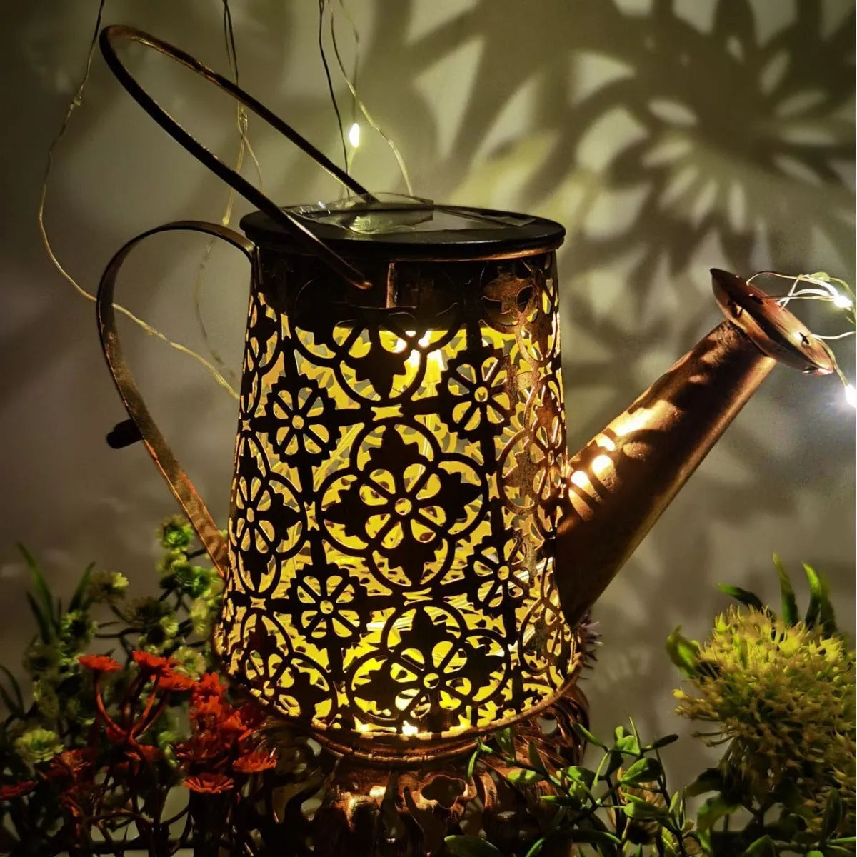 Wrought iron butterfly design solar kettle garden light for outdoor courtyards