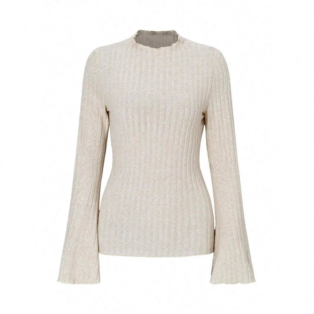 Long sleeve round neck top with lantern sleeves in black brushed polyester fabric