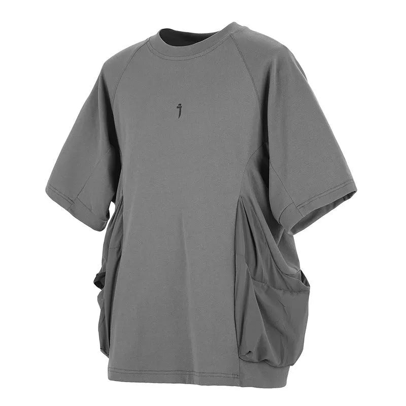 Men's loose casual cotton T-shirt with big pockets in black or grey colour options