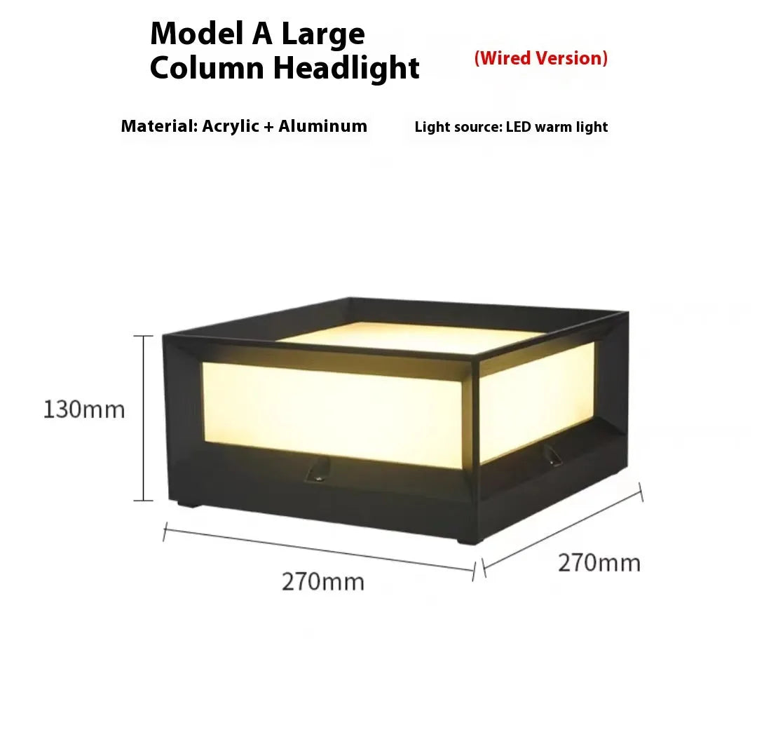 Aluminium solar-powered LED outdoor column light showing two size options.