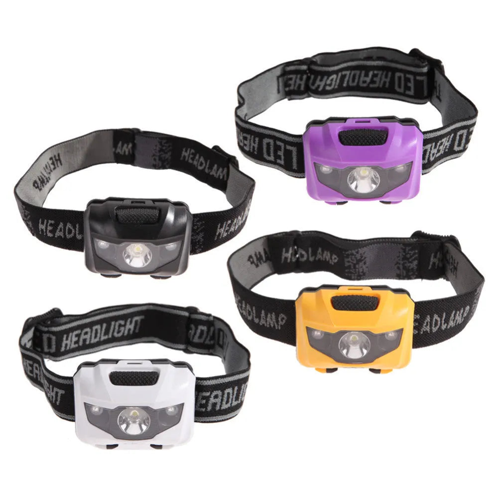 Cat Eye 2 generation waterproof LED head torch in black, orange, purple or white with head strap and multiple light modes