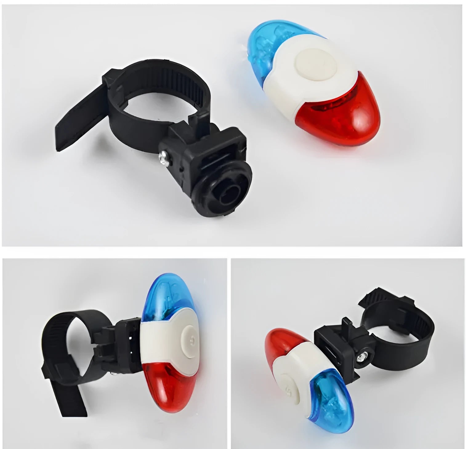 Red and blue LED bicycle tail light with adjustable mounting base
